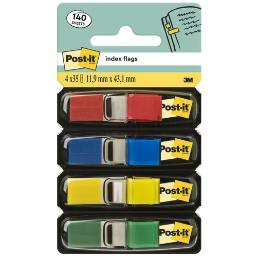 Post-it Pack of 140 Index Flags Repos 12x43mm 4x35 Tabs Assorted Colour