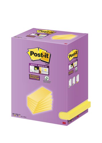 Post-it Super Sticky Notes 76x127mm Canary Yellow  90 Sheets per Pad (Pack 16) - 7100236614