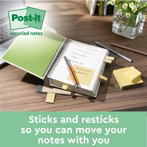 Post-it Super Sticky 100% Recycled Notes Canary Yellow 47.6 x 47.6 mm 70 Sheets Per Pad (Pack 12) 7100284576
