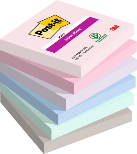 3M Post-it Super Sticky Notes 76x76mm Soulful Colours (Pack 6) 654-6SS-SOUL