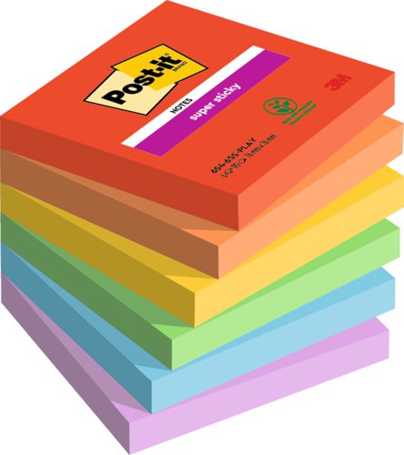 3M Post-it Super Sticky Notes 76x76mm Playful Colours (Pack 6) 654-6SS-PLAY