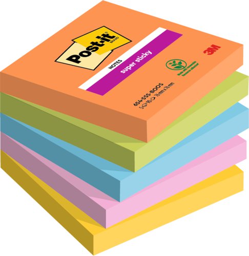 Post-it?? Super Sticky Notes, Boost Colour Collection, 76 mm x 76 mm, 90 Sheets/Pad, 5 Pads/Pack