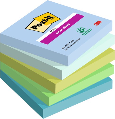 3M Post-it Super Sticky Notes 76x76mm Oasis Colours (Pack 5) 654-5SS-OAS