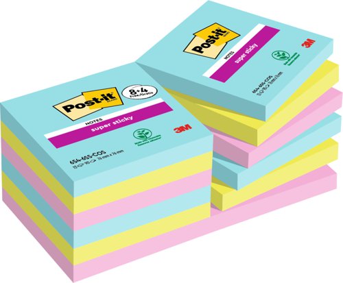 Post-it Super Sticky Notes Cosmic Colour Collection 76 mm x 76 mm 90 Sheets Per Pad (Pack 8 + 4 FREE) 7100259229  39138MM