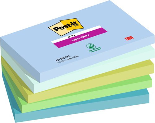 3M Post-it Super Sticky Notes 76x127mm Oasis Colours (Pack 5) 655-5SS-OAS