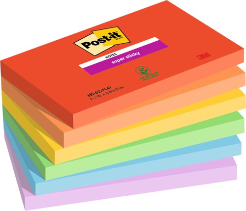 3M Post-it Super Sticky Notes 76x127mm Playful Colours (Pack 6) 655-6SS-PLAY