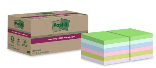 PostIt Super Sticky Recycle 47.6x47.6 Ast Pack 12