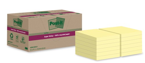 PostIt Super Sticky Recycle 47.6x47.6 Yellow Pack 12