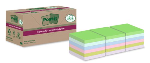 PostIt Super Sticky Recycle 76x76 Assorted Pack 18