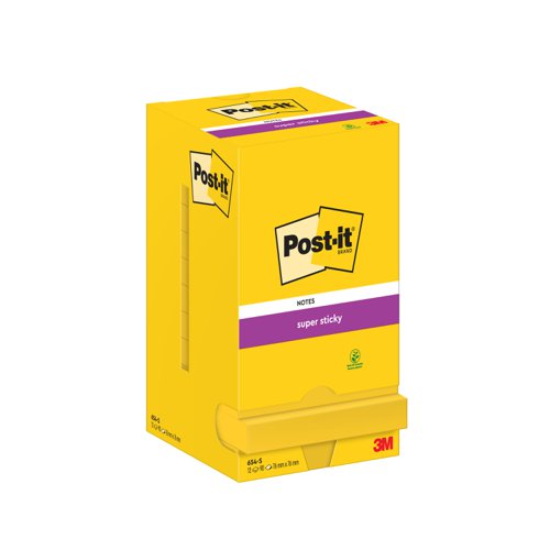 Post-it Super Sticky Notes 76x76mm 90 Sheets Ultra Yellow (Pack of 12) 654-S