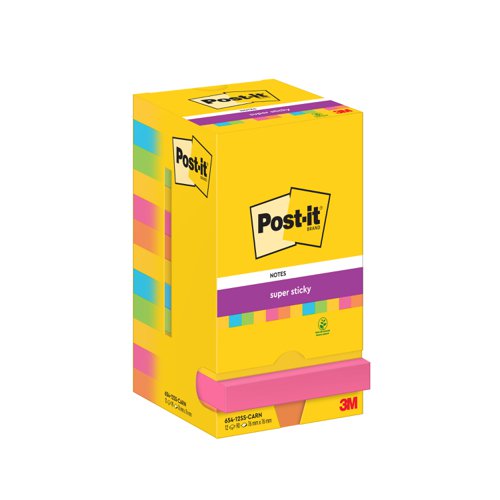 Post-it Super Sticky 76x76mm 90 Sheets Carnival (Pack of 12) 654-12SS-CARN