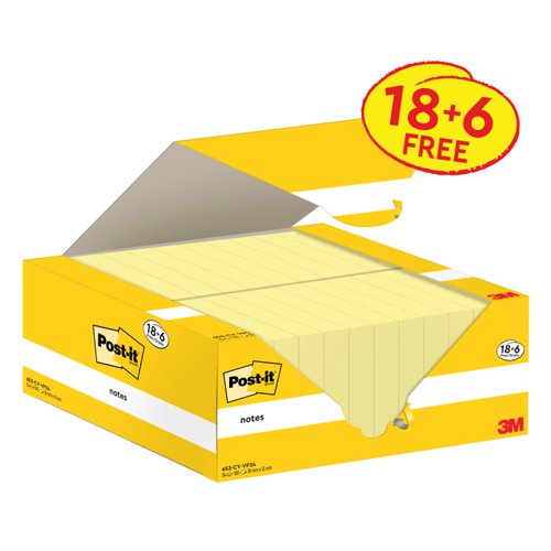 Post-it  Notes 38x51mm Canary Yellow Promo Pack 100 Sheets per Pad (Pack 18 + 6 Free) - 7100317764