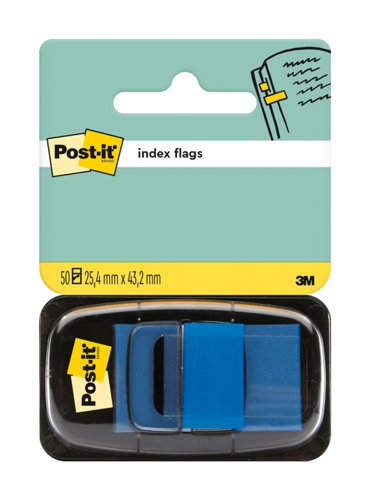 Post-it® Index Flags, Medium, Blue, 25.4 mm x 43.2 mm, 50 Flags/Dispenser, 1 Dispenser/Pack