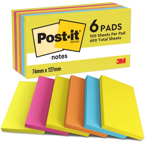 Post-it Notes 76x127mm 100 Sheets Energetic Colours (Pack 6) 655TF - 7100172314