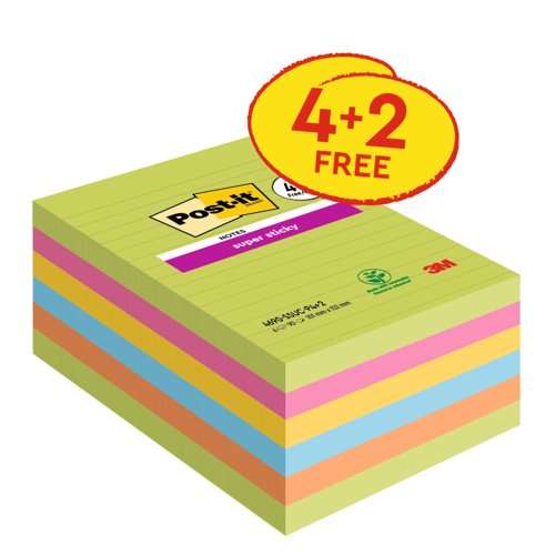 Postit Super Sticky XXL Notes Rainbow 101x152mm (PROMO 4XXL + 2 FOC)