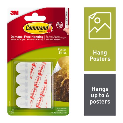 3M Command Adhesive Poster Strips Small (Pack of 12) 17024OFUKN