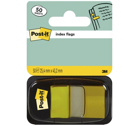 Post-it Index Flags, Medium, Yellow, 25.4 mm x 43.2 mm, 50 Flags/Dispenser, 1 Dispenser/Pack