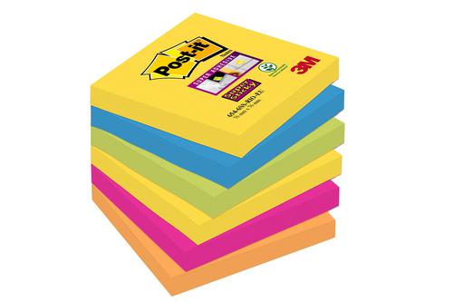 Post-it Super Sticky Notes 76x76mm 90 Sheets Carnival Colours (Pack 6) 7100147841