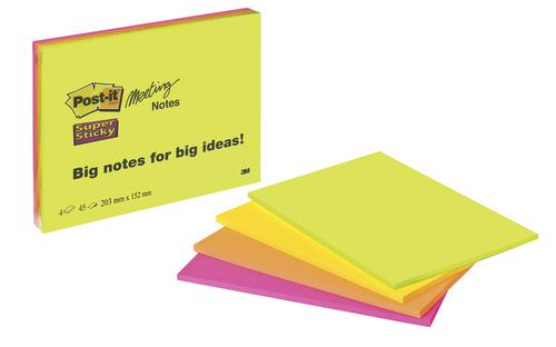 Post-it Super Sticky Meeting 200x149mm Neon Asrtd (Pack of 4) 6845-SSP