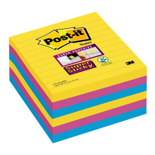 Post-it Super Sticky XL Notes 101x101mm Ruled 90 Sheets Rio Colours (Pack 6) 7100234516