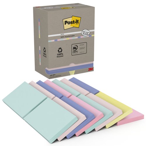 Postit Notes Recycled Pastel Rainbow Tower Pk16 76x127
