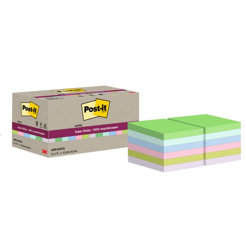 PostIt Super Sticky Recycle 47.6x47.6 Ast Pack 12