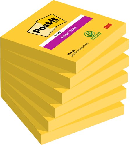 Post-it Super Sticky Notes 76x76mm 90 Sheets Ultra Yellow (Pack 6) 654-S6 - 7100174970