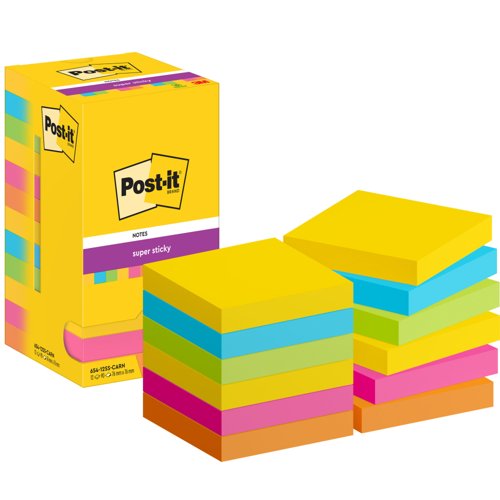 Post-it Pack of 6 Super Sticky Notes Carnival Colour 76x76 mm 90 Sheets