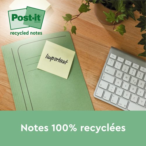 PostIt Super Sticky Recycle 76x76 C/Yllw Pack 18