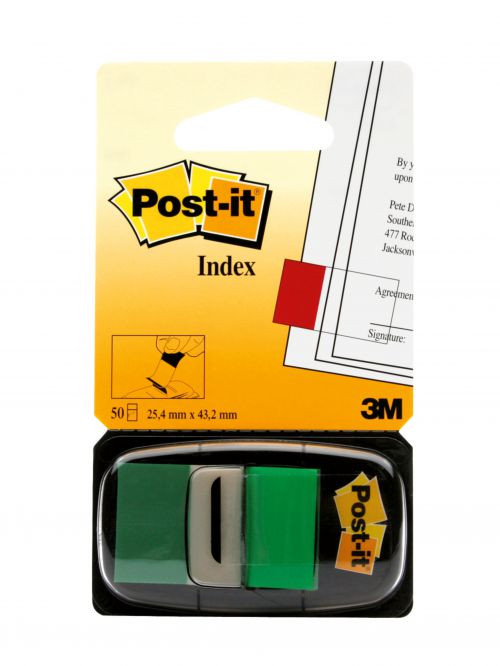 Post-it Index Flags Repositionable 25x43mm 12x50 Tabs Green (Pack 600) 7000029856  | County Office Supplies