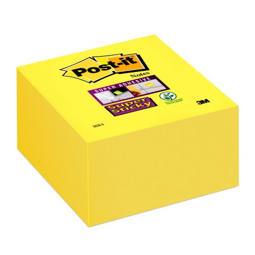 Post-it Super Sticky Note Cube Pad of 350 Sheets 76x76mm Yellow Ref 2028S