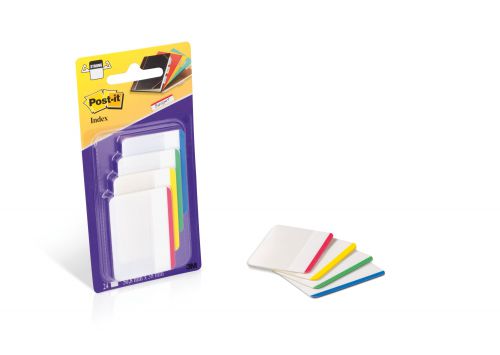 Post-it Index Filing Tabs Strong Flat 51x38mm Six Each of Blu/Gre/Red/Yel Ref 70071425006 [Pack 6]