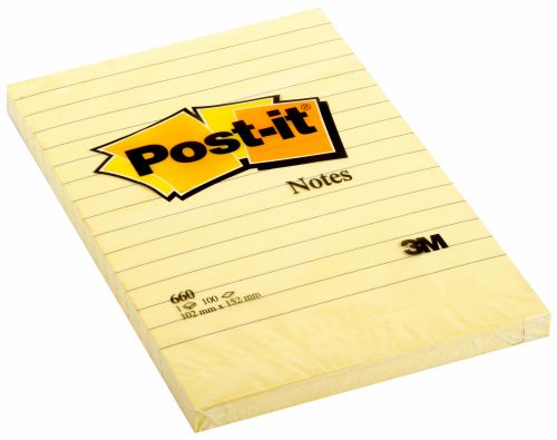 Post-it Notes XXL 101x152mm Lined Canary Yellow (Pack of 6) 660