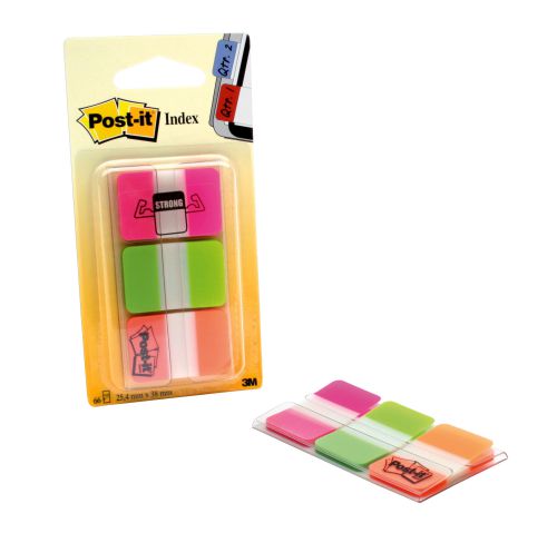 Post-it Index Flags Strong Repositionable 25x38mm 3x22 Tabs Pink Green Orange (Pack 66) 686-PGO - 7000042777