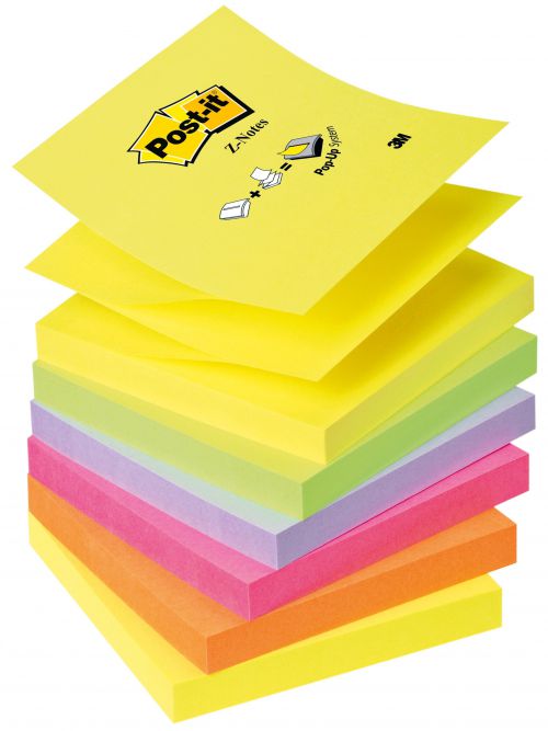 Post-it Z Notes 76x76mm 100 Sheets Neon Rainbow (Pack 6) R330-NR - 7100172322