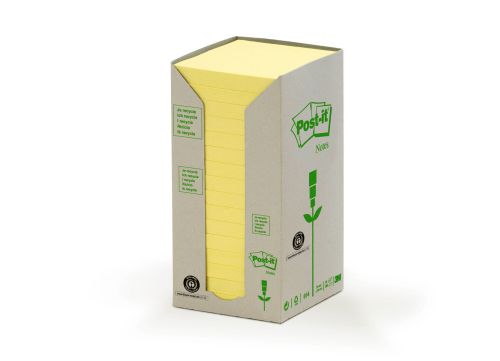 Post-it Notes Recycled Tower 76x76mm Canary Yellow (Pack of 16) 654-1T