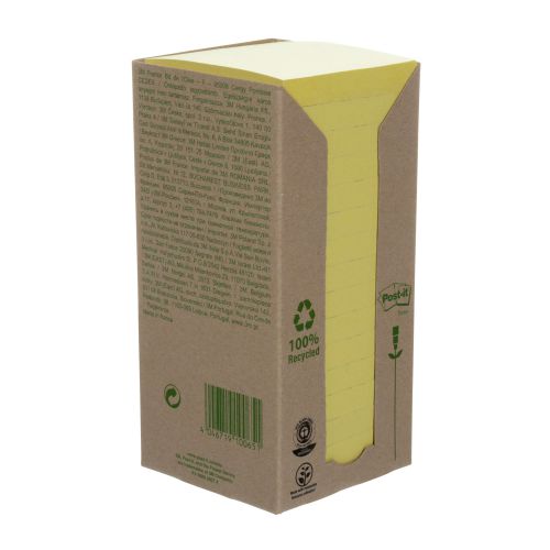 Post-it Notes Recycled Tower 76x76mm Canary Yellow (Pack of 16) 654-1T