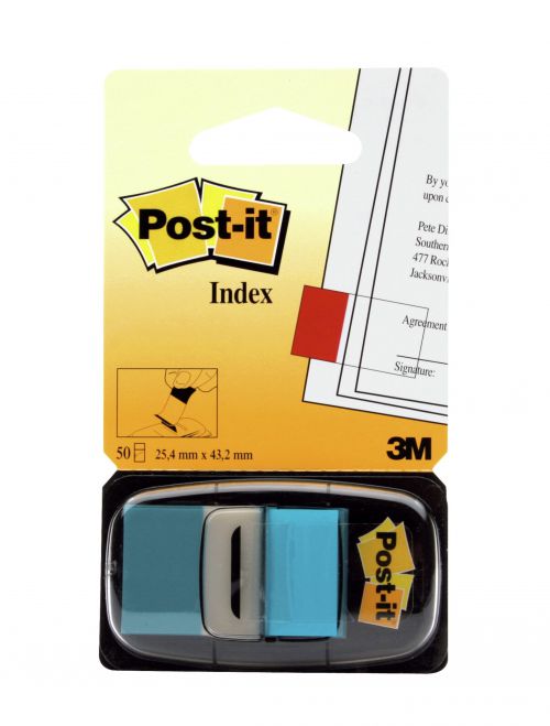 Post-it Index Medium Flags In a Plastic Dispenser 25mm Bright Blue (1 Pack of 50 Tabs) 7000144930