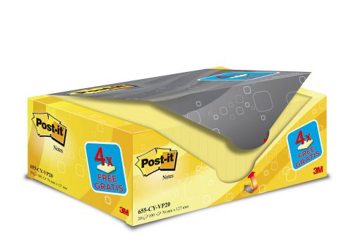Post-it Notes Value Pack 76x127mm 100 Sheets Canary Yellow (Pack 20) 655CY-VP20 - 7100172334