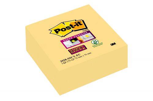 Post-it Note Cube Super Sticky 76 x 76mm Canary Yellow 2028-SSCY-EU Repositional Notes 3M40149