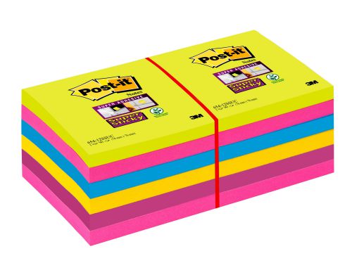 Post-it Super Sticky Notes 76x76mm 90 Sheets Ultra Colours (Pack 12) 654-12SSUC - 7100041729