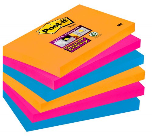Post-it Super Sticky Colour Notes Pad 90 Sheets Bangkok 76x127mm Ref 655-6SS-EG [Pack 6]