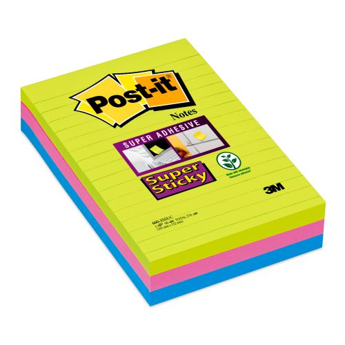 Post-it Notes Super Sticky 101x152mm Lined Ultra (Pack of 3) 660-3SSUC