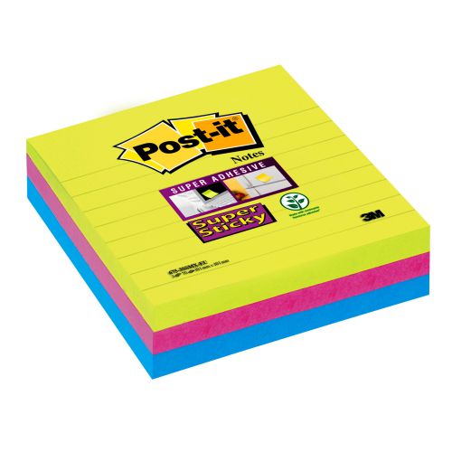 Post-it Super Sticky Removable Notes Pad 70 Sheets 100x100mm Ultra Assorted Ref 6753SS [Pack 3]
