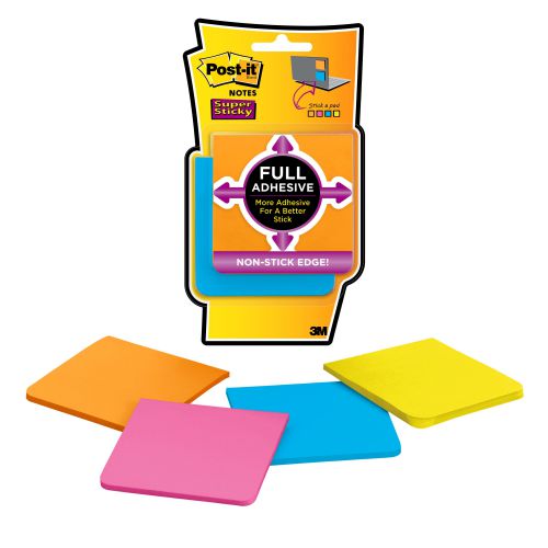 *US IMPORT* Post-it Super Sticky Full Adhesive Notes Pad 76x76mm Assorted Ref F330-4SSAU [Pack 4]