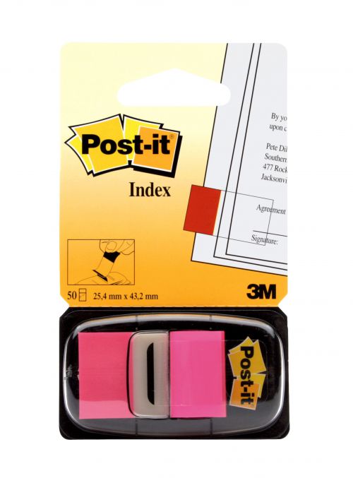Post-it Index Flags Repositionable 25x43mm 12x50 Tabs Pink (Pack 600) 7100062569