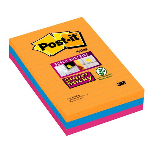 Post-it Super Sticky XXL Lined Bangkok Colour Notes PK3