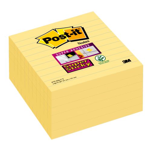 Post-it Super Sticky XL Notes 101x101mm Ruled 90 Sheets Canary Yellow (Pack 6) 675-SS6CY - 7100066312