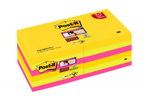 Post-it Super Sticky Z-Notes 76x 76mm Rio (Pack of 12) R330-SSRIO-P9+3