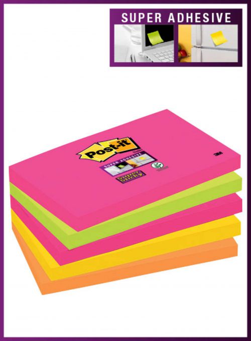 Post-it Super Sticky Notes 76x127mm 90 Sheets Neon Rainbow Colours (Pack 5) 655-NS - 7100242649